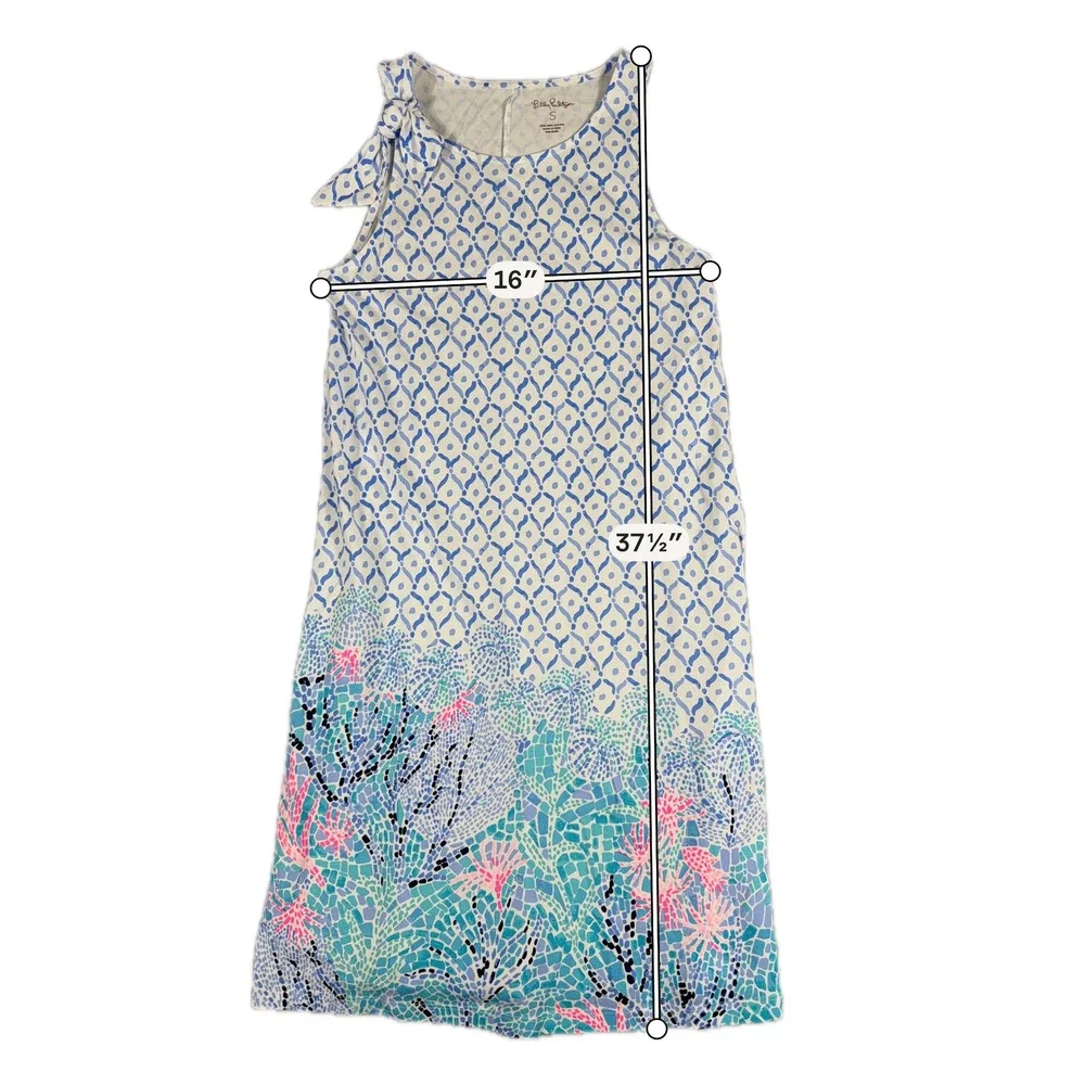 Lilly Pulitzer Pima Cotton Shift Dress Coral Mosaic Blue White Size S Sleeveless